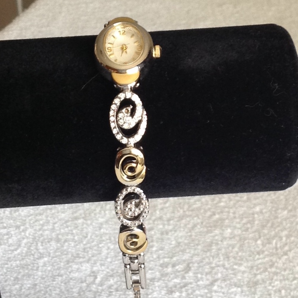 Christian Benet Silver Gold Tone & Crystals Watch